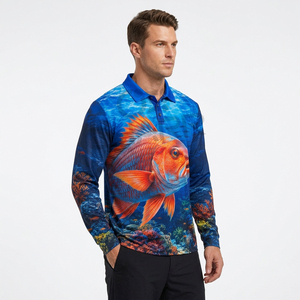 Polo de pêche personnalisé pour homme, boutonné, UPF50+, protection solaire, séchage rapide, sublimation, manches longues - Product Image 2