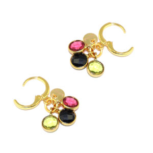 Boucles d'oreilles créoles rétro à clipser, plaquées or 18 carats, avec triple pierre en quartz multicolore, pour filles, vente en gros - Product Image 3