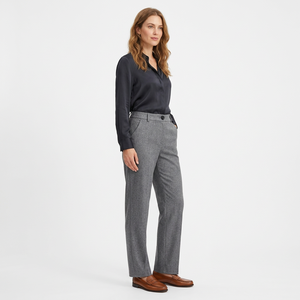 Pantalon droit élégant taille haute pour femme, couleur unie, en polyester tissé respirant, taille élastique, anti-plis, 220g, idéal pour le bureau - Product Image 5