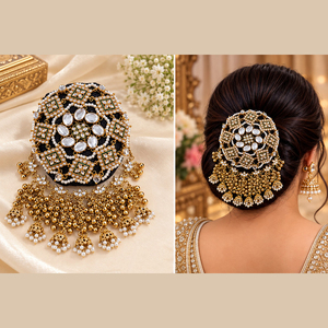 JeweleMarket – Élégante coiffe ethnique en alliage avec strass en cristal et pompon, faite à la main, réglable, pour femme, idéale pour les fêtes et mariages - Product Image 1
