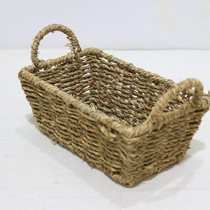 Classic Seagrass Rectangular Multifunctional <b>Storage</b> <b>Tray</b> with Handles Hand-Woven Eco-Friendly Organizer - Product Image 3