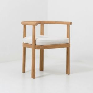 Silla de Comedor Moderna Minimalista de Madera de Teca Sólida, Respaldo Curvo Abierto, Patas Dobles con Pasadores, Cojín Tapizado, Asiento de Lujo para Cocina de Villa - Product Image 2