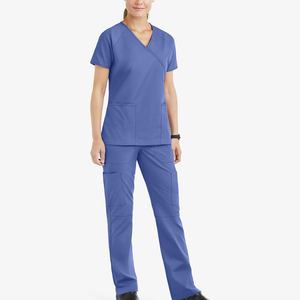 Conjunto de Uniforme Médico Unisex Azul, Top con Cuello en V y Pantalones con Cordón, Uniformes de Hospital, Tejido de Poliéster Transpirable y Cómodo - Product Image 1