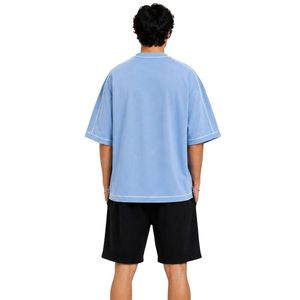 Light Blue And Black Mens Oversized <b>T</b> <b>Shirt</b> And Shorts Set Custom Logo Contrast Stitching Casual Streetwear Summer Two Piece Set - Product Image 2