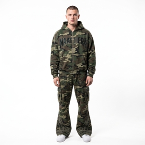Mens Camouflage Hoodie Cargo Tracksuit Rhinestone <b>Embroidery</b> Custom Streetwear Sportswear Matching <b>Set</b> - Product Image 6