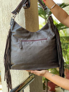 New Real Hand Tooled Carving Metallic Fur Leather Boho Fringe Sling Bags Western Fashionable Women Tassel Shopping Handbags - Product Image 5