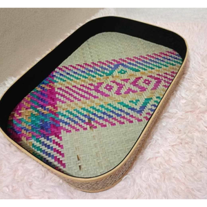 Bandeja de Servir Shetal Pati Hecha a Mano con Asas de Fibra Natural de Murta, Ecológica, Ligera, Diseño Étnico de Lujo, Bangladesh, Cumpleaños - Product Image 3