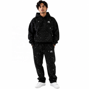 Ensemble de survêtement unisexe haut de gamme avec strass, sweats à capuche et pantalons de survêtement personnalisés à paillettes, tenue décontractée deux pièces streetwear oversize hip-hop - Product Image 1