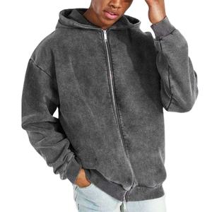 เสื้อฮู้ดดี้ผ้าคอตตอน 100% หนัก 400 กรัม ทรงโอเวอร์ไซส์ สไตล์ลำลองสำหรับผู้ชาย ทรงไหล่ตก มีซิป ระบายอากาศได้ดี ผ่านกระบวนการฟอกสีแบบแอซิดวอช - Product Image 1