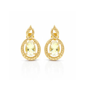 Pendientes de Plata de Ley 925 con Aguamarina Amarilla, Corte Ovalado, Diseño Vintage con Puntos, Baño de Oro y Rodio, para Aniversario de Bodas - Product Image 2