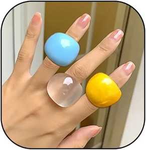 NOUSHAD HANDICRAFTS แหวนอะคริลิคเรซิ่นรูปหัวใจน่ารัก สีฟ้า เหลือง ดำ สำหรับทุกเพศ ใส่ได้ทุกวัน ได้รับการรับรองจาก IGI แฟชั่น - Product Image 2