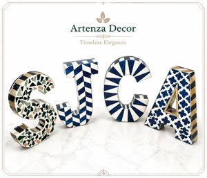 Decorative Letter <b>Frame</b> PVC Inlay Mosaic Pattern Photo <b>Frame</b> 6x8 Blue White <b>Gold</b> Tabletop Home Decor - Product Image 3