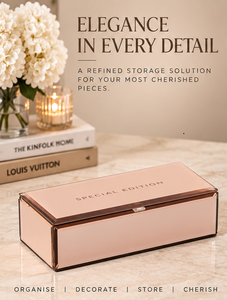 <b>Rose</b> Mist Pink Glass Jewelry Storage Box with <b>Rose</b> <b>Gold</b> Edging Glossy Finish Soft Lining Decorative Keepsake Organizer - Product Image 6