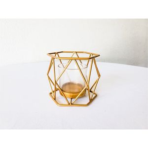 Portavelas Geométrico de Alambre en Oro Rosa Nórdico, Linterna Colgante de Metal para Velas de Té, Centro de Mesa para Hogar y Bodas - Product Image 2