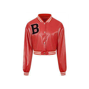 Chaqueta Varsity Roja para Mujer, de Gamuza Tejida, de Secado Rápido, con Cuello Alto y Cierre de Cremallera - Product Image 5