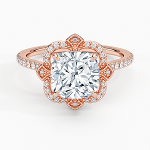 Bague de fiançailles en diamant taille coussin, or massif 18 carats plaqué rhodium, sertissage pavé, bijoux fins classiques pour femme - Product Image 5