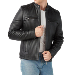 Veste en cuir véritable pour homme, style motard, col montant, logo frontal, respirante, meilleurs prix, vestes pour homme - Product Image 5
