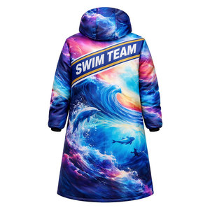 Veste parka Elite Swim, manteau long à capuche avec doublure polaire chaude, coupe-vent et résistant à l'eau, couleur bleu vif - Product Image 3