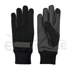 Guantes de equitación negros de dedo completo para hombre y mujer, con puño acanalado, antideslizantes, correa de muñeca ajustable, pantalla táctil, guantes ecuestres de invierno - Product Image 1