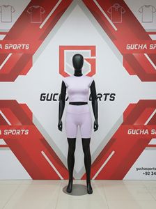 Ensemble de sport sans couture pour femme avec logo personnalisé OEM, haut court et short taille haute, vêtements de fitness extensibles, tenue de yoga respirante - Product Image 5