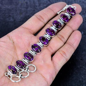 Top Quality Natural Purple <b>Copper</b> Turquoise 925 Sterling Silver Plated Handmade Link <b>Bracelet</b> Opaque Gemstone Jewelry OEM/ODM - Product Image 1