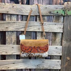 Top Quality Hair on Leather Floral Tooled Crossbody <b>Bag</b> Cowhide Sling <b>Bag</b> Western Style Cowgirl <b>Bag</b> With <b>Long</b> Tassel - Product Image 1