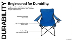 Chaise de pique-nique pliante pour l'extérieur Fauteuil Oxford en acier inoxydable avec dossier et porte-gobelet avec sac de transport - Product Image 5