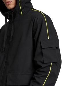Veste coupe-vent à capuche personnalisée avec bandes réfléchissantes, style streetwear, vêtement de sport actif uni, manches longues - Product Image 5