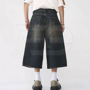 Men Jeans <b>Jorts</b> Solid OEM Service <b>Baggy</b> Fit Casual Streetwear Summer Soft Breathable Straight Leg Outdoor Lifestyle Fashion - Product Image 5