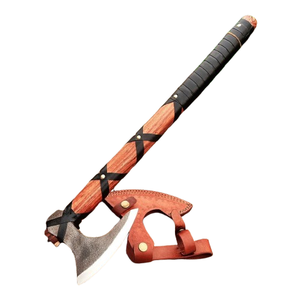Wholesale Low Price Custom Handmade Rocking style high carbon steel Viking <b>axe</b> with wood <b>handle</b> & Handmade leather sheath - Product Image 1