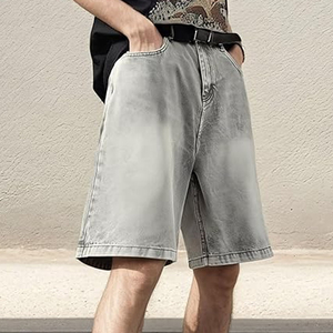 Shorts en jean délavé style vintage streetwear coupe ample en coton avec logo personnalisé pour la vente en gros - Product Image 5