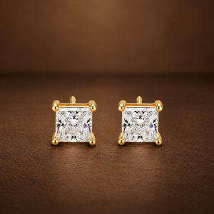 Boucles d'oreilles clous de luxe unisexe en or 14K plaqué, diamant de laboratoire taille brillant 2 carats, solitaire carré classique pour mariage, anniversaire, fête - Product Image 1