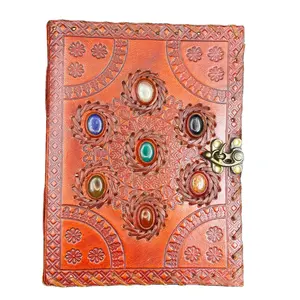 7Chakra Healing Stone Dagboek Leer Groot Gebonden Boek Met Edelsteen Handgemaakte Cafts Sketch Journal Crysts Notebook Lederen Dagboek