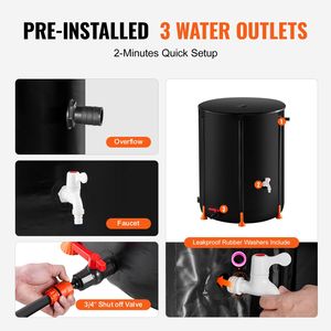 Serbatoio Pieghevole per Raccolta Acqua Piovana da 380 L (100 Galloni) in PVC, Portatile, 100% Antigoccia, con Rubinetti e Kit di Troppopieno - Product Image 6