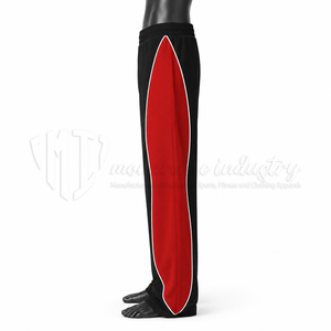 Pantalon de jogging pour homme noir et rouge, coupe large, avec empiècements latéraux contrastants, taille à cordon, style sportswear personnalisé, vente en gros - Product Image 4