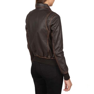 Women Dark Brown Leather <b>Jacket</b> Casual Bomber Coat <b>Ladies</b> Fashion Soft PU Outerwear Simple Style Zip Up Pocket <b>Jacket</b> - Product Image 6