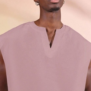 Hot Selling <b>Men's</b> Sleeveless V-Neck Knitted <b>Crop</b> <b>Top</b> Loose Fit Solid Color Casual Shirt 100% Cotton Jersey 180g Eco-Friendly <b>Top</b> - Product Image 4