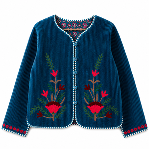 Veste RAJASTHANI tendance en coton/fibre de bambou tissé à motifs floraux, légère, longueur standard, manches longues, col montant, logo sur le devant - Product Image 4