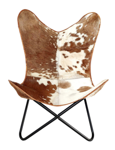Fauteuil industriel et vintage en fer, métal et cuir véritable antique, fait à la main, design papillon traditionnel - Product Image 2