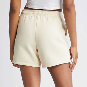 Shorts en molleton crème pour femme, taille mi-haute, avec cordon de serrage, décontractés, avec poches, respirants, coupe régulière, tricotés, couleur unie, shorts de survêtement - Product Image 4