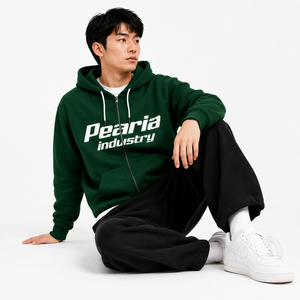 Green Solid Winter Hooded Zip-Up Fleece Tracksuit <b>Jacket</b> for <b>Men</b> with Regular Fit and Front Logo Pocket - Product Image 3
