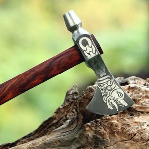 Hacha de senderismo, hacha vikinga de acero con alto contenido de carbono, mango de fresno envuelto en cuero, mango de palisandro, hacha hecha a mano, hacha vikinga, regalo para hombres - Product Image 3