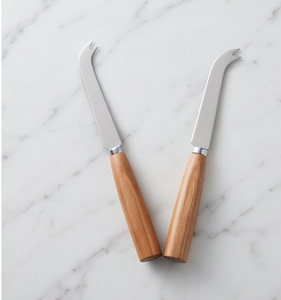 Juego de cuchillos de queso de acero inoxidable con mango de madera brillante de tacto plateado, esparcidor de queso, tabla de queso, utensilios de cocina - Product Image 1