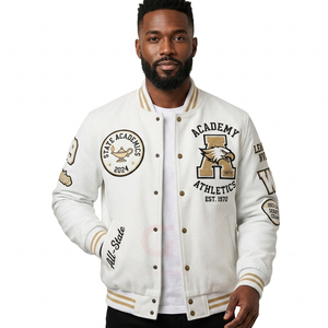Veste universitaire pour homme de haute qualité, broderie chenille, manches en cuir, patch personnalisé, veste de baseball style Letterman. - Product Image 2