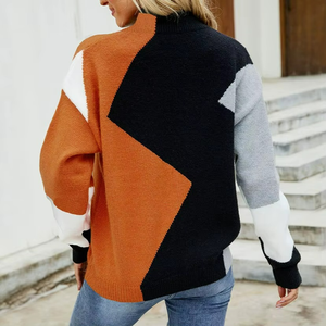 Pull à capuche en tricot color block pour femme, col rond, manches longues, vêtement décontracté - Product Image 4
