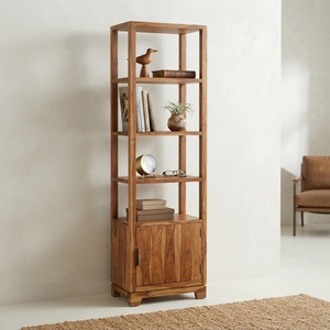 Librería Sulur Tangga con Puerta, Mueble de Madera Maciza, Estantería Alta Abierta, Estilo Rústico Moderno, Mueble de Salón de Teca Natural - Product Image 2