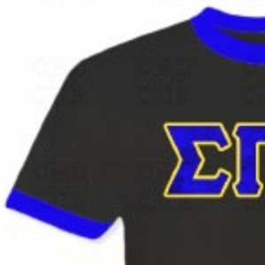 เสื้อยืดคอกลม Sigma Gamma Rho ผ้าซาติน แต่งขอบตัดสี  สำหรับสตรีชมรมพี่น้องกรีก สีน้ำเงิน เหลือง ดำ  แบบสั่งทำพิเศษ - Product Image 2