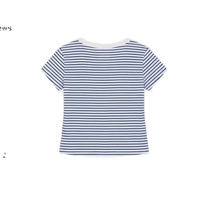 Women's Casual Cap Sleeve Scoop Neck T Shirt Blue And White Striped Short Sleeve Tee supplier from Bangladesh - Product Image 3