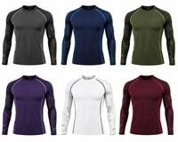 Chemise de sport respirante à séchage rapide pour homme, manches longues, col rond, anti-UV, en spandex, écologique, imprimé noir et bleu, effet éclaboussures