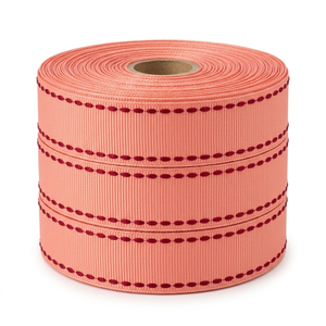Ready Stock 25mm Peach Coral Red Edge Stitch Grosgrain <b>Ribbon</b> for Party Decor Boutique Clips Gift Wrap Bulk Supplier - Product Image 1